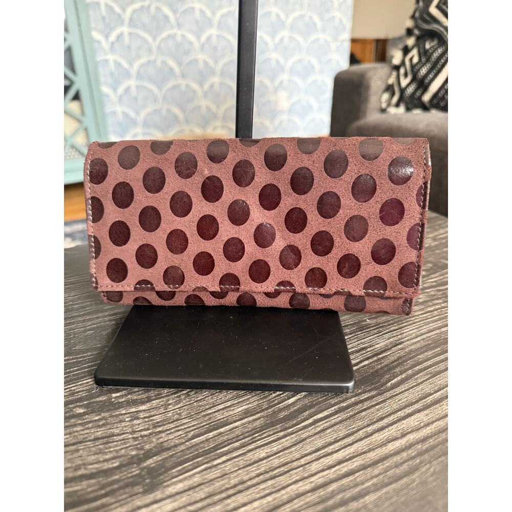 6/$25 UNION CODE Chocolate Brown Polka Dot RFID Genuine Leather Wallet
